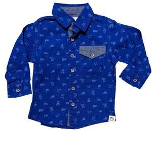 Free Planet Toddler Boys Blue Soccer Print Long Sleeve Button Down Shirt